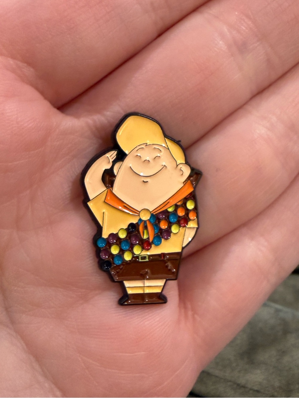 Disney Up inspired Russell Yellow Boy Scout Cartoon Brooch Pin - Multicolor Sash